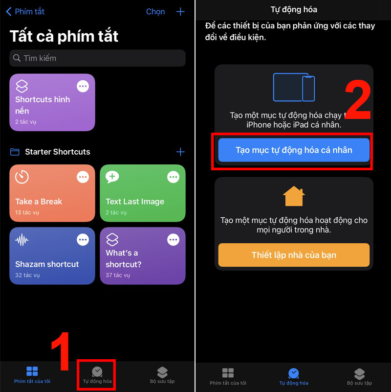 Nhấn v&agrave;o Tự động h&oacute;a > Chọn Tạo mục tự động h&oacute;a c&aacute; nh&acirc;n.